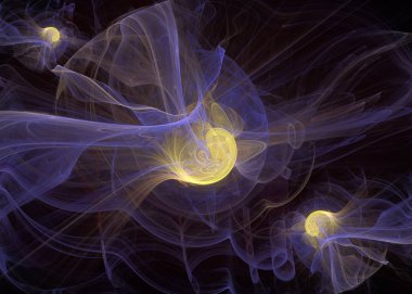 Abstrct dijital sanat. Evren ve evrenin tema. Karanlık alanı arka planı yıldızlararası uzayda yaşamın kökeni. Üç yıldız. Fraktal grafik teknolojileri.