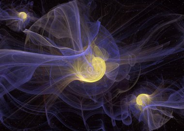 Abstrct dijital sanat. Evren ve evrenin tema. Yıldızlı alanı arka planı yıldızlararası uzayda yaşamın kökeni. Üç yıldız. Fraktal grafik teknolojileri.