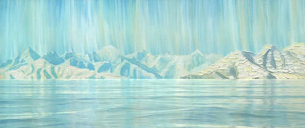 Arte Conceitual Panorama Montanhas Abaixo Céu Fadas Refletido Lago Pintura — Fotografia de Stock