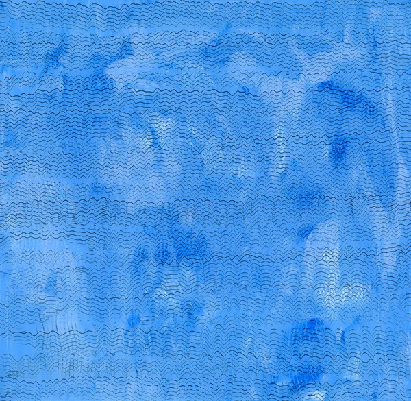 蓝色的清洁和背景与有趣的波浪油油漆纹理 用调色板刀制作的表面 从背面看玻璃的油画 — 图库照片