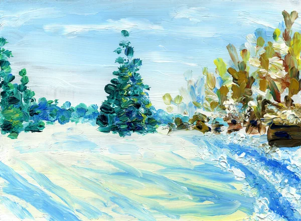 Árvore Natal Paisagem Dia Inverno Ensolarado Abeto Cresce Campo Meio — Fotografia de Stock