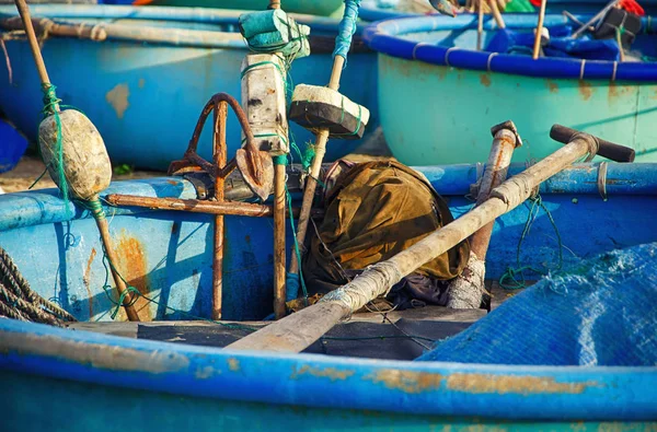 Vietnamese Fishing Boats Sandy Beach Paddle Anchor Closeup Asia Vietnam — Stock Photo, Image