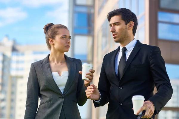 Young Confident Agent Suit Explaining His Colleague How Make Next — Stock Photo, Image