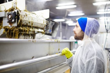 Personel koruyucu tulum konserve önce makine karıştırma yosun salata işleme arıyorsunuz