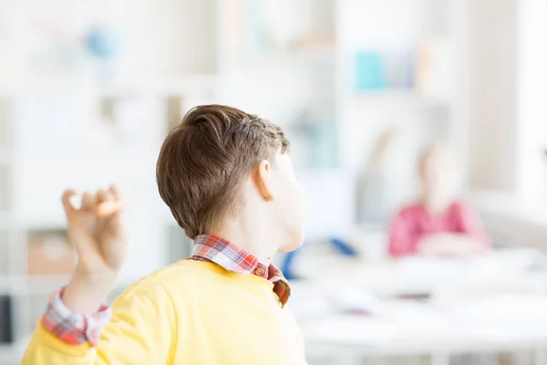 Modern Secondary School Learner Piece Chalk Looking His Class While — Stock Photo, Image