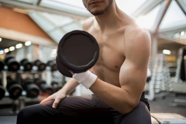 Muscular Young Man Exercising Heavy Barbell One Hand While Training — Stock Photo, Image
