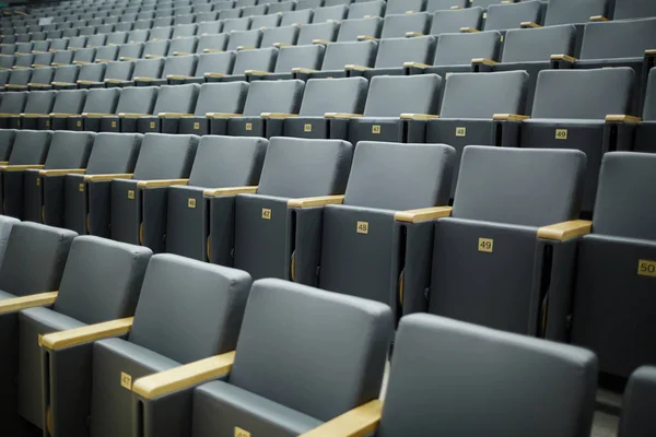 Několik Řádků Číslovaných Křesel Sále Auditorium Nebo Konference Moderní Instituce — Stock fotografie