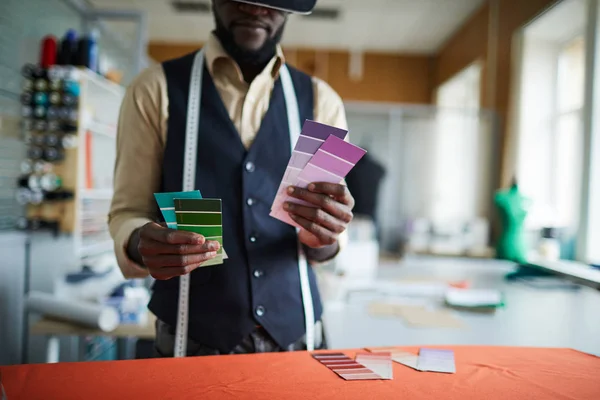 Maat Met Meetlint Kleurenpaletten Die Werkplek Staan Denken Aan Ideeën — Stockfoto