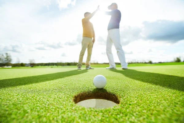 Golf Ball Lying Green Play Field Close Hole Two Successful — Stock Photo, Image