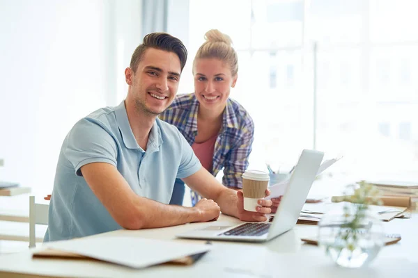 Young Successful Designers Looking Camera Workplace Creative Work — Stock Photo, Image