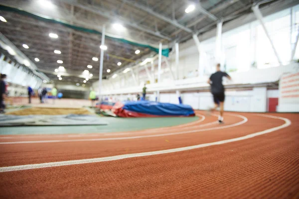 Blurry Sportsman Figure Running One Tracks Stadium While Training — Stock Photo, Image