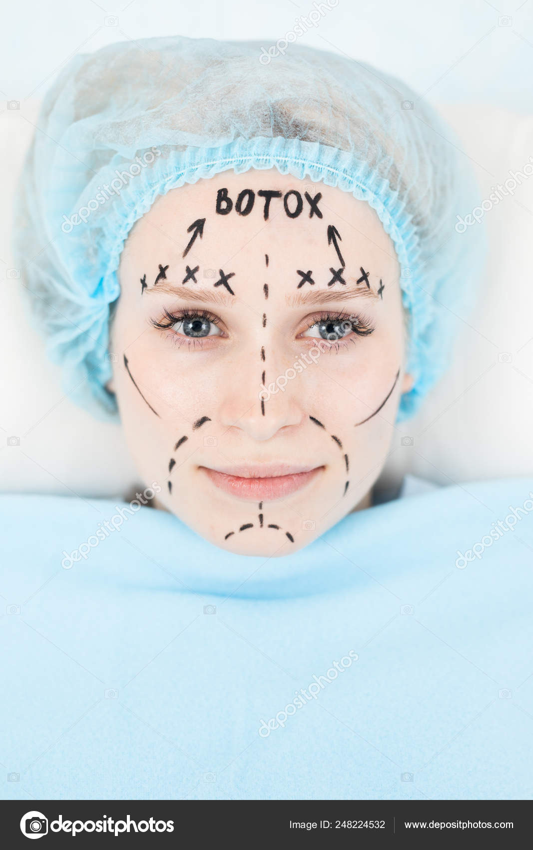 Facial Zones Marked Black Highlighter Face Young Woman Ready