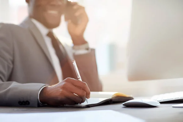 Hand Young Contemporary Broker Holding Pen Notebook Page While Making — Stock Photo, Image