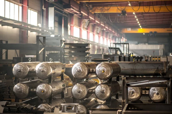 Equipamento Industrial Aço Metal Peças Grandes Máquinas Dentro Armazém Oficina — Fotografia de Stock