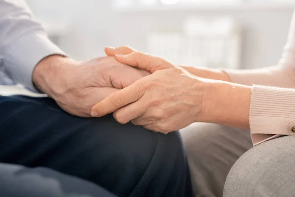 Supportive Mature Woman Holding Hand Senior Man While Taking Care — Stock Photo, Image