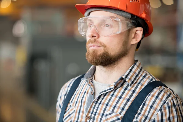Young Serious Worker Contemporary Industrial Plant Looking Straight While Controling — Stock Photo, Image