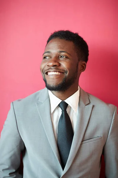 Young Cheerful African American Businesman Toothy Smile Beard Standing Isolation — 스톡 사진