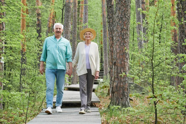 Lycklig Åldrad Pensionerad Man Och Kvinna Som Håller Händerna Medan — Stockfoto