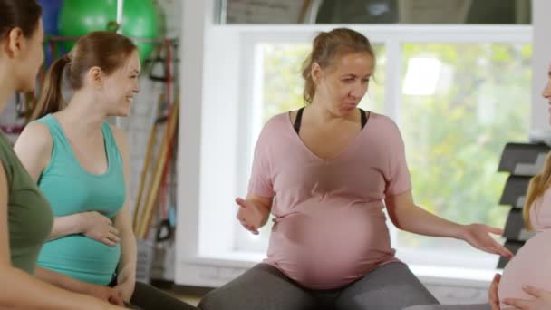 Grupo Mujeres Embarazadas Amigables Sentadas Bolas Estabilidad Gimnasio Tener Una — Vídeos de Stock