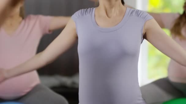 Przechyl Się Średnie Ujęcie Zmotywowanej Kobiety Ciąży Siedzącej Piłeczce Stabilności — Wideo stockowe