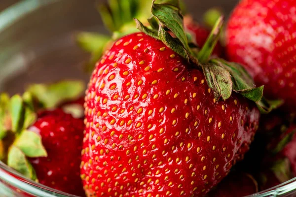 식욕을 돋우는 딸기가 정원에서 스무디 커포티 만드는데 수있도록 그릇에 담갔다 — 스톡 사진