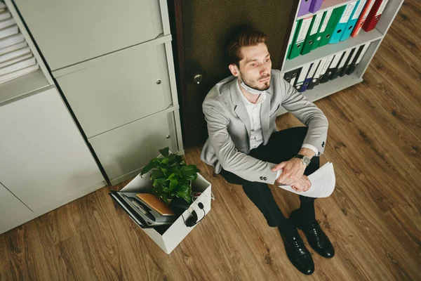 Stressed Sad Young Broker Papers Thinking What Next While Sitting — Stock Photo, Image