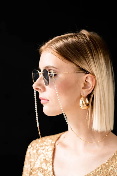 Jeune Femme Blonde Glamour Dans Des Lunettes Soleil Élégantes Robe — Photo