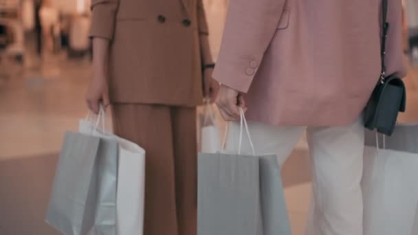 Alışveriş Torbaları Taşıyan Alışveriş Merkezinde Sohbet Eden Şık Kıyafetler Içindeki — Stok video