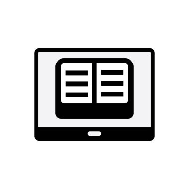 Açık bir kitaba sahip bir tabletin simgesi, mobil okuma, dijital kütüphane ve e-kitap markalaşması sinyalleri