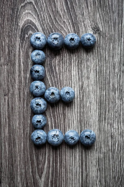 Letter Laid Out Blueberry Berries Wooden Background — Stock Photo, Image