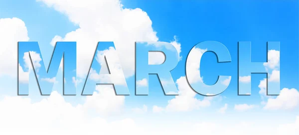 Image of the month of March in the form of letters against the sky. Concept can be used for calendar, month or background designation. Banner wallpaper.