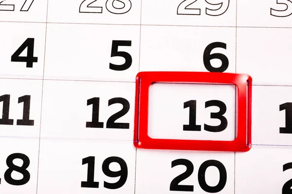 Číslo Kalendáři Zvýrazněno Červeně Třináctý Den Měsíci Agenda Pro Dnešek — Stock fotografie