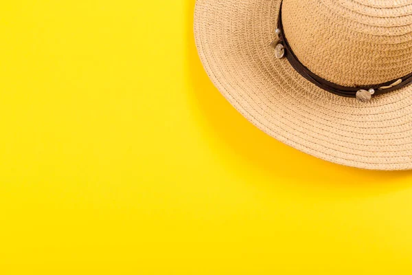 Вид Сверху Желтой Соломенной Ретро Шляпы Крупным Планом Летняя Концепция — стоковое фото