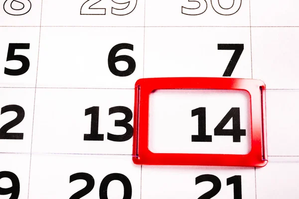 Číslo Kalendáři Zvýrazněno Červeně Čtrnáctý Den Měsíci Agenda Pro Dnešek — Stock fotografie