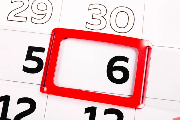 Číslo Kalendáři Označeno Červenou Barvou Šestý Nezapomenutelný Den Měsíci Agenda — Stock fotografie