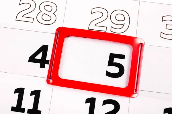 Číslo Kalendáři Označeno Červenou Barvou Pátý Nezapomenutelný Den Měsíci Agenda Royalty Free Stock Obrázky