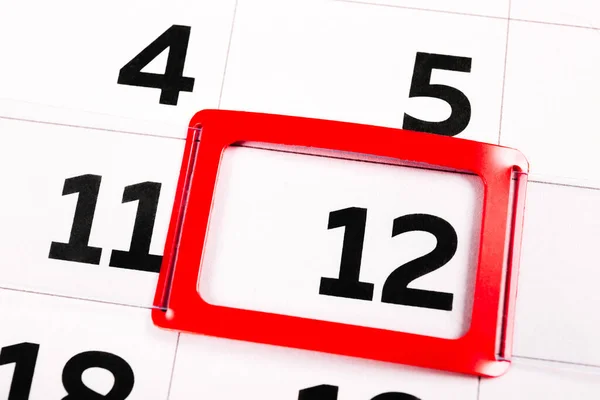 Číslo Kalendáři Zvýrazněno Červeně Dvanáctý Den Měsíci Agenda Pro Dnešek — Stock fotografie