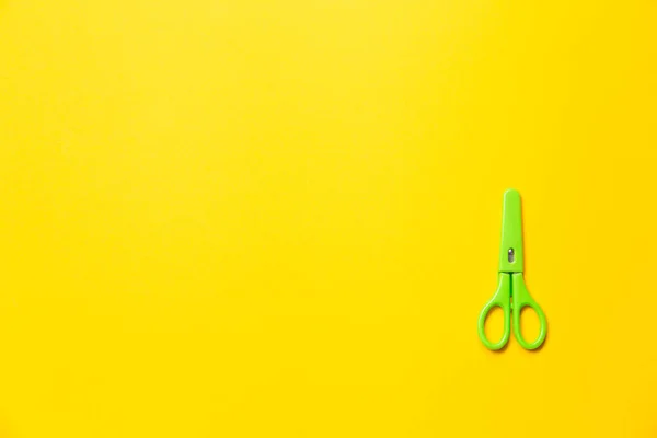 Small Green Scissors Children Creativity Applique Making Sharp Dangerous Tool — Stock Photo, Image