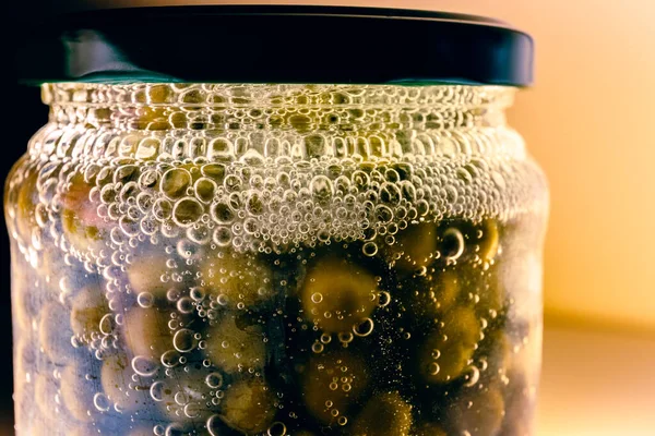 Jar Peas Foamed Syrup Harvesting Winter Harvest Year Preservation Excess — Stock Photo, Image