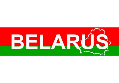Belarus kelimesi Belarus bayrağında ülke sınırlarını çiziyor. Beyaz, kırmızı, yeşil, beyaz. Beyaz Rusyalıların barışçıl bir protesto sembolü. Arkaplan.