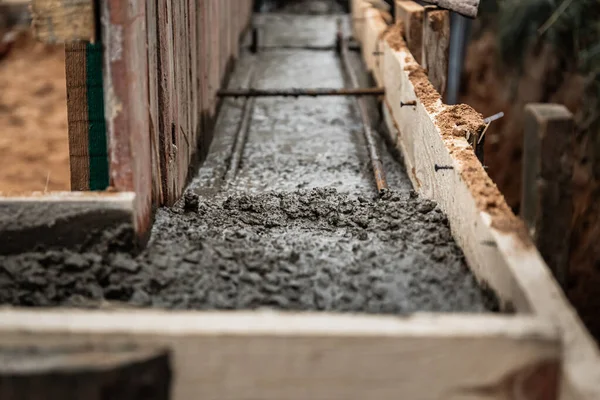 Cofragem Madeira Com Reforço Metal Para Despejar Concreto Criar Uma — Fotografia de Stock