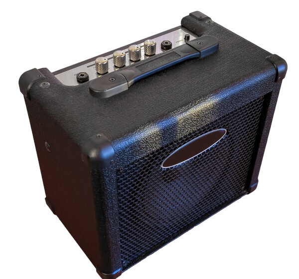 Electric Guitar Amplifier On White Background.