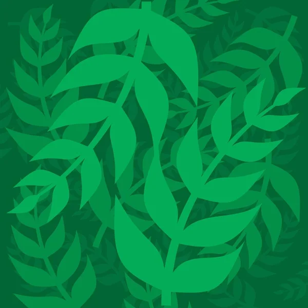 Bladeren. Groene blad takjes op een groene achtergrond. — Stockvector