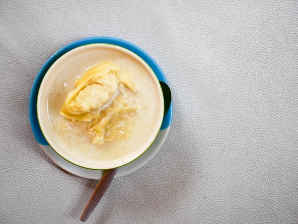 Riz Durian Collant Crème Lait Coco Dans Bol Avec Espace — Photo