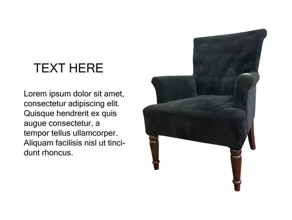 Sessel Modernen Stil Aus Holz Mit Schwarzem Stoff Isoliert Auf — Stockfoto