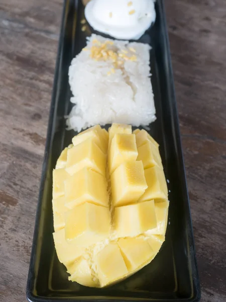 Mango Sticky Rice Topped Beans Topped Coconut Cream Dish — Stock Photo, Image