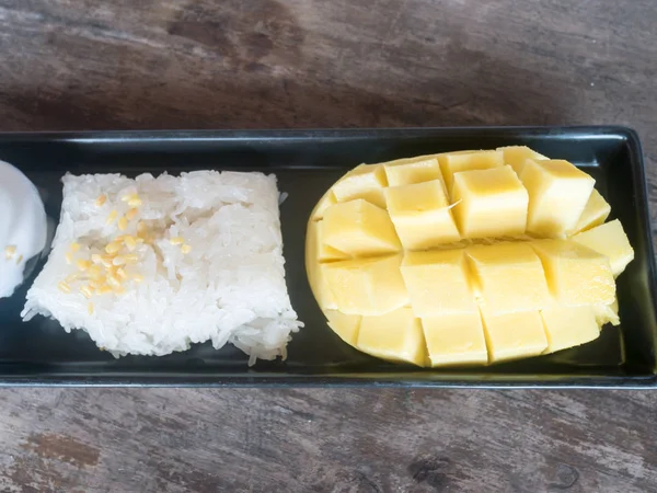 Riso Appiccicoso Mango Condito Con Fagioli Condito Con Crema Cocco — Foto Stock