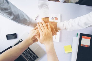 İş iş kavramı planlama, ekip çalışması başarılı organizasyon için. Seçici odak ve yumuşak flare filtre. üstten görünüm.