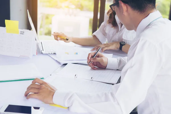 Empresário Empresária Trabalham Planejamento Negócios Trabalho Equipe Para Organização Sucesso — Fotografia de Stock