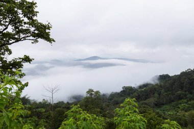 Dağ manzarası ve mavi gökyüzü ve beyaz bulut kopya alanı ile.